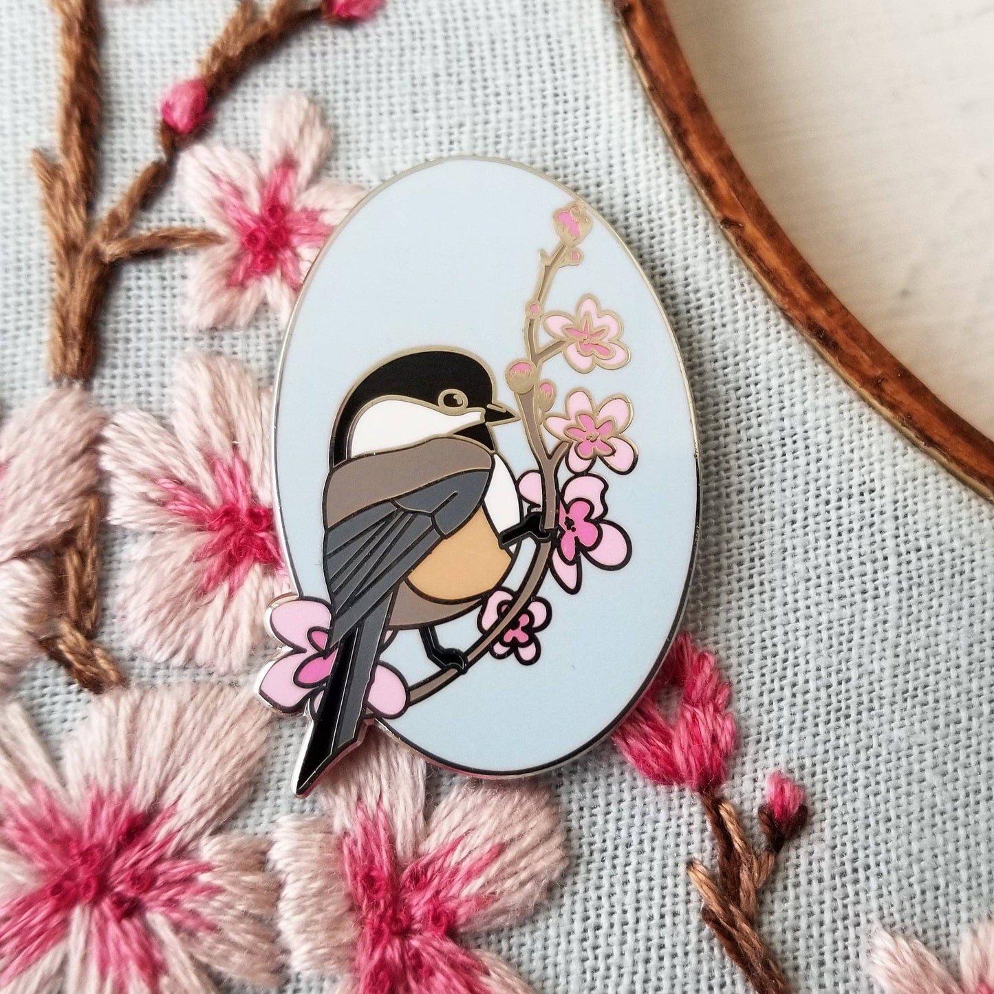 Jessica Long Embroidery - Chickadee Enamel Needle Minder