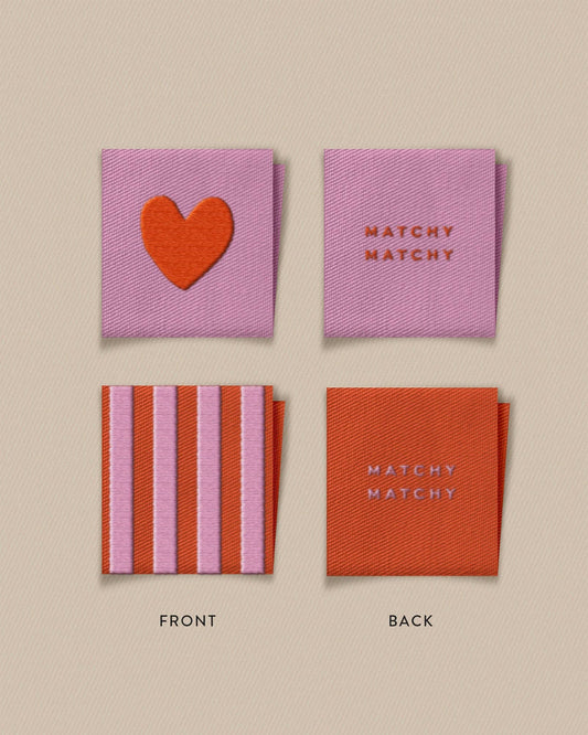 Matchy Matchy Sewing Club - Red Heart and Stripe Square Garment Labels