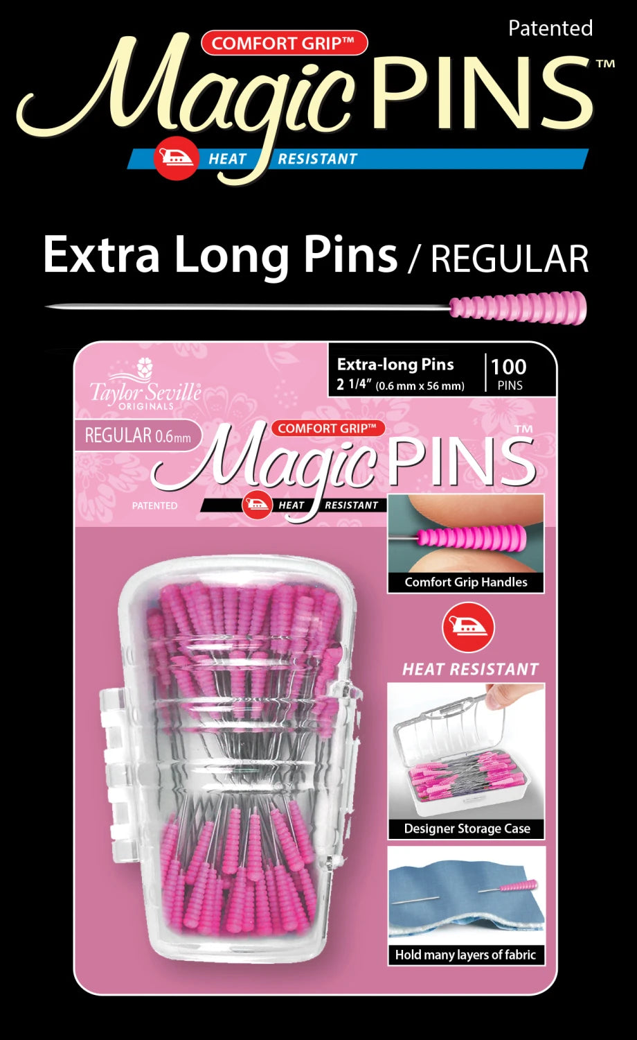 Magic Pins Extra Long Regular Pins | 100pc | Taylor Seville Originals