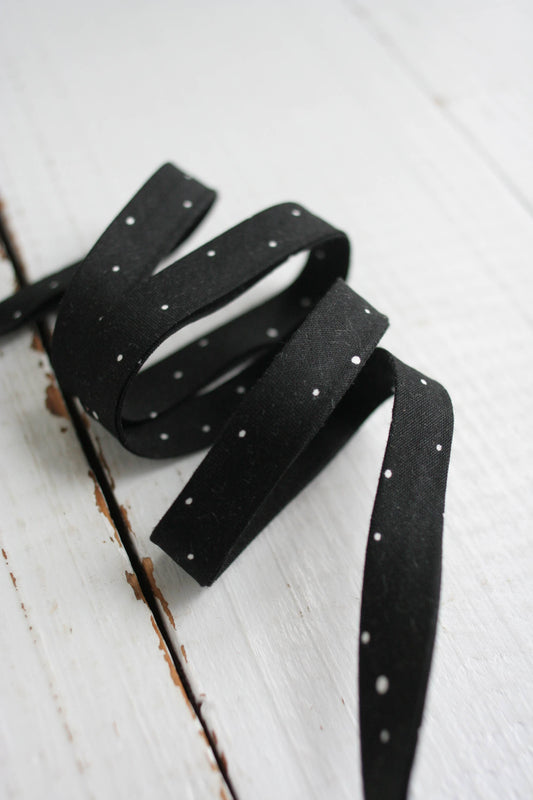 Bessie Pearl Binding Co - 1/2" Double Fold Bias Binding -  Black Dot 100% Cotton