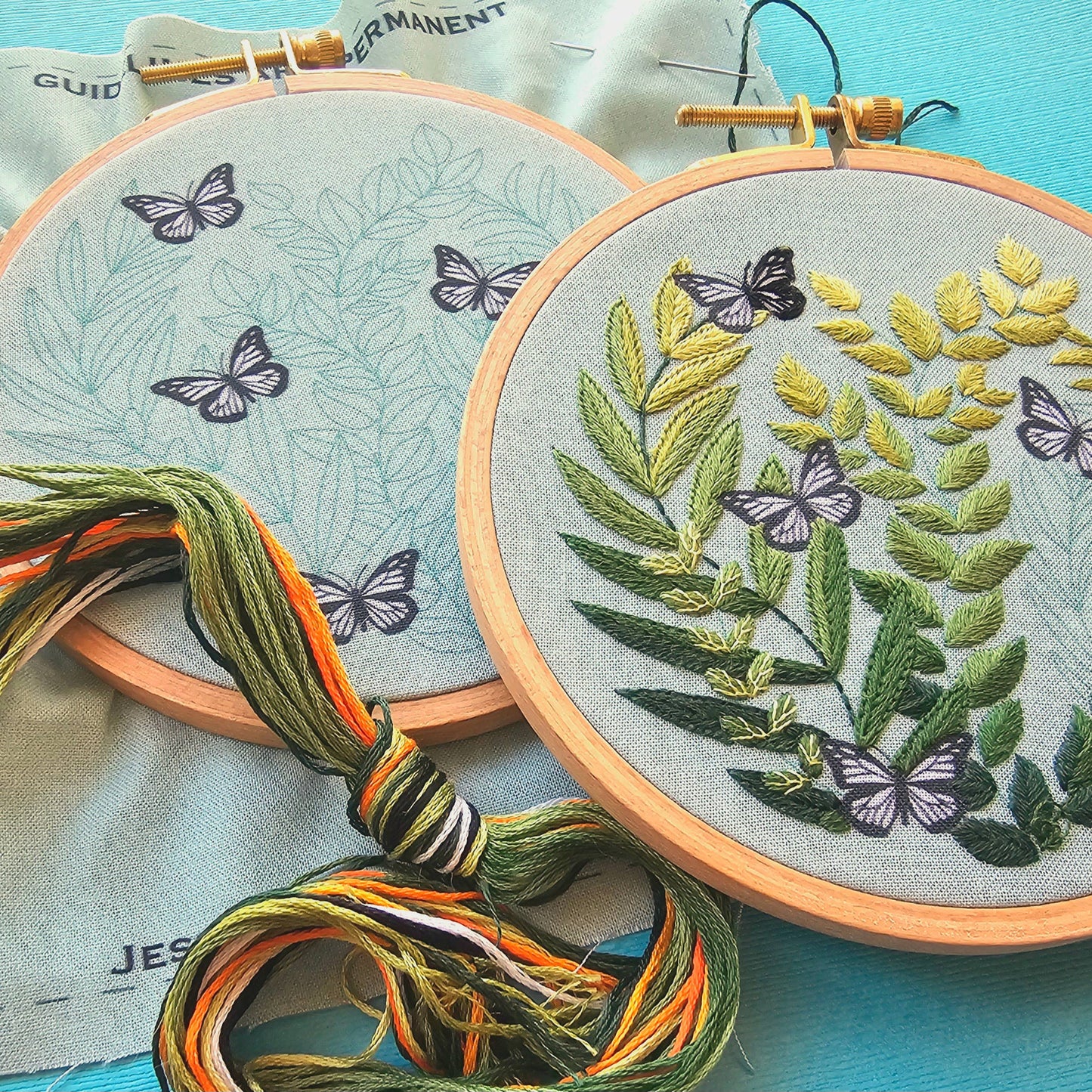 Jessica Long Embroidery - "Love Grows" butterfly hand embroidery kit
