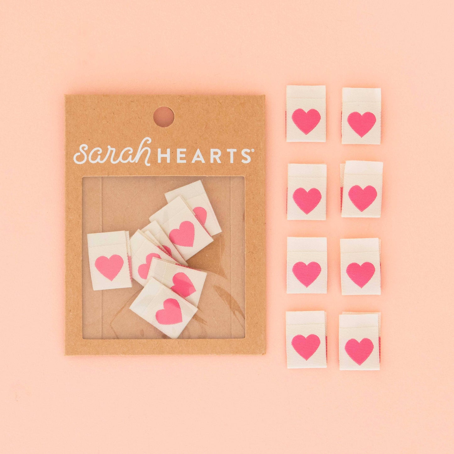 Sarah Hearts - Pink Heart Woven Labels - Sewing Clothing Gift Tags