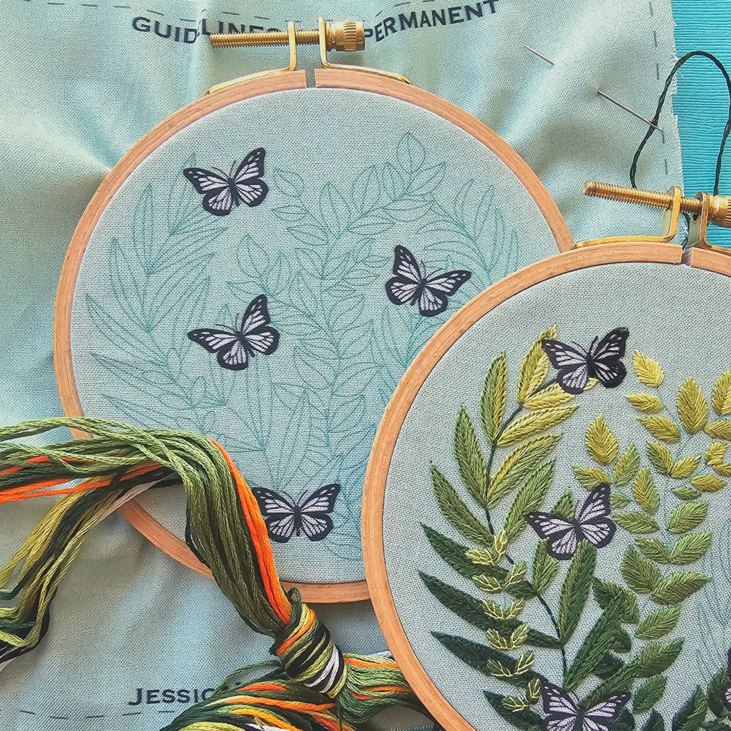Jessica Long Embroidery - "Love Grows" butterfly hand embroidery kit