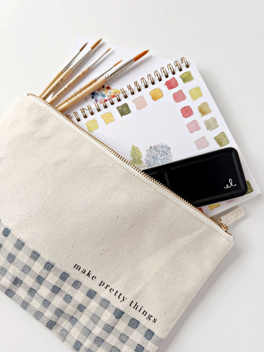emily lex studio - Canvas zipper pouch "make pretty things" gingham