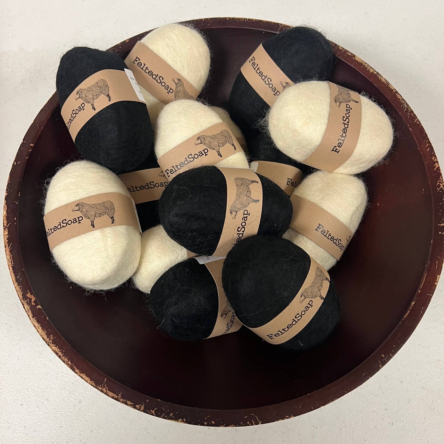 Twisted Purl LLC - Felted Soap Solid Black & Solid White 12 Pack Fun Soap Gifts