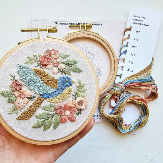 Jessica Long Embroidery - Bluebird Sampler beginner hand embroidery kit