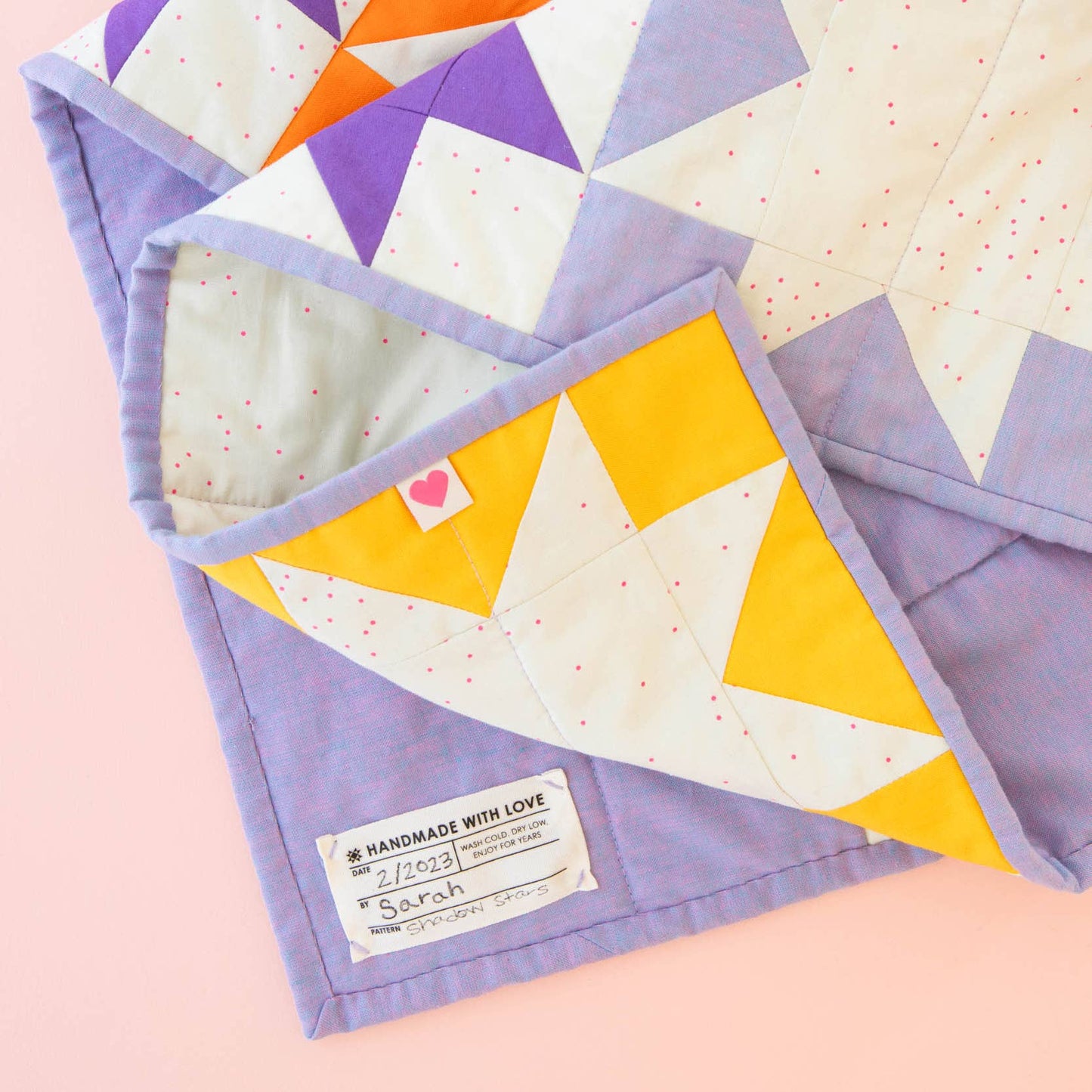 Quilt Info Large Organic Cotton Write-In Sarah Hearts Label