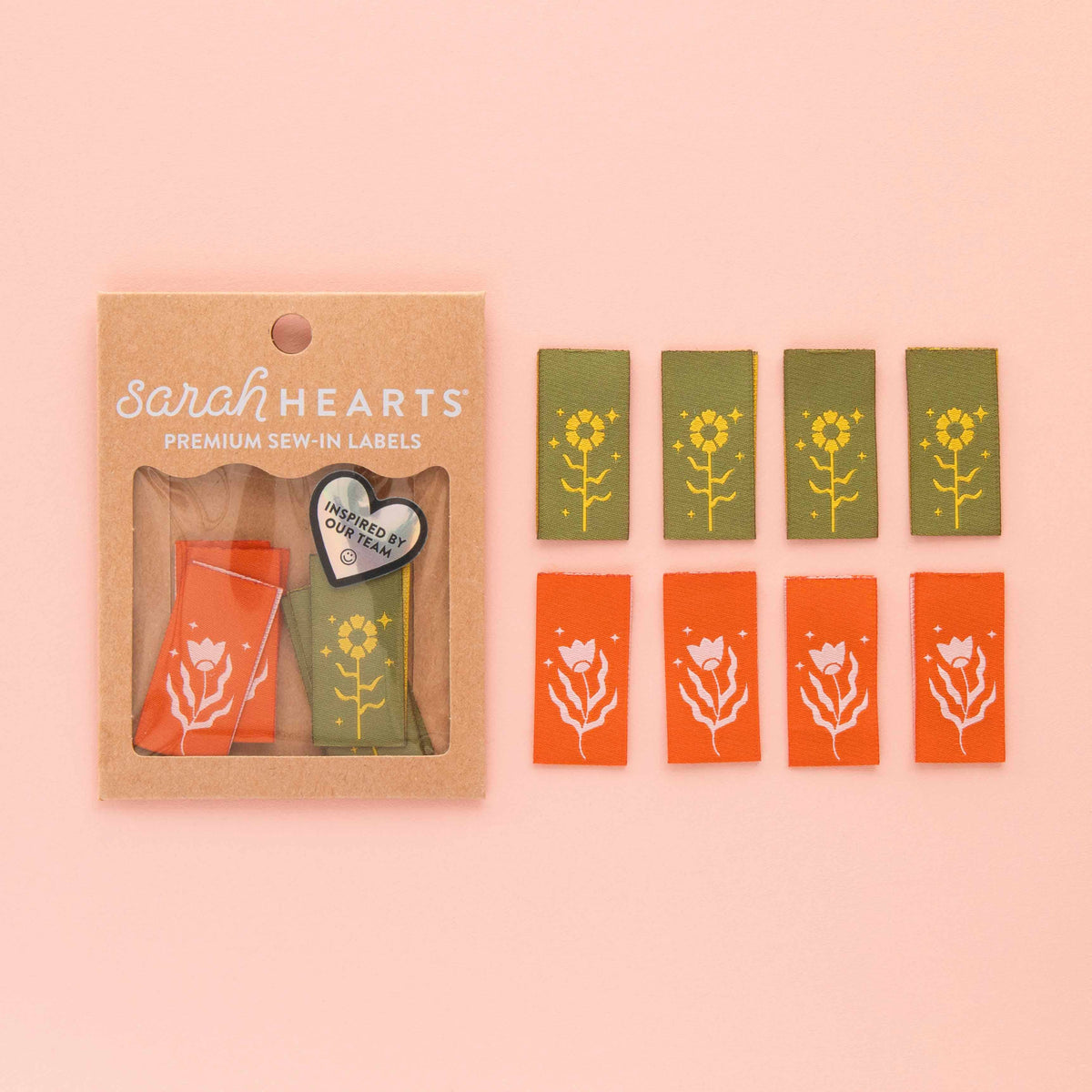 Sarah Hearts - Floral Design Multipack Woven Sewing Labels
