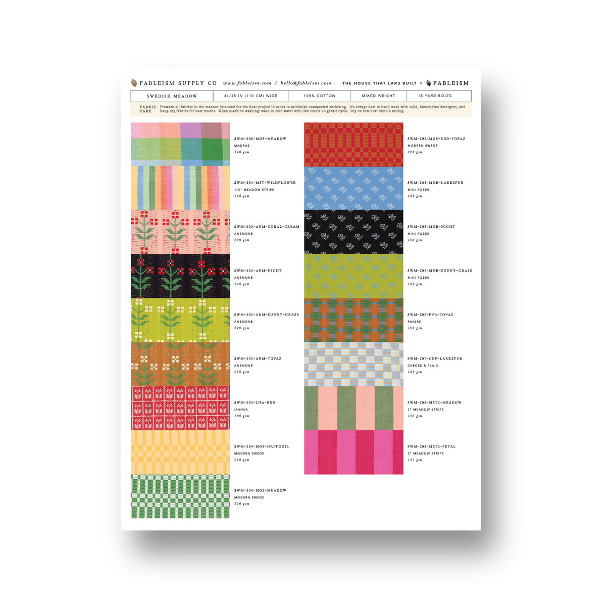 Pre-Order | Swedish Meadow Swatch Card | SWM-SC-17 | Fableism Supply Co.