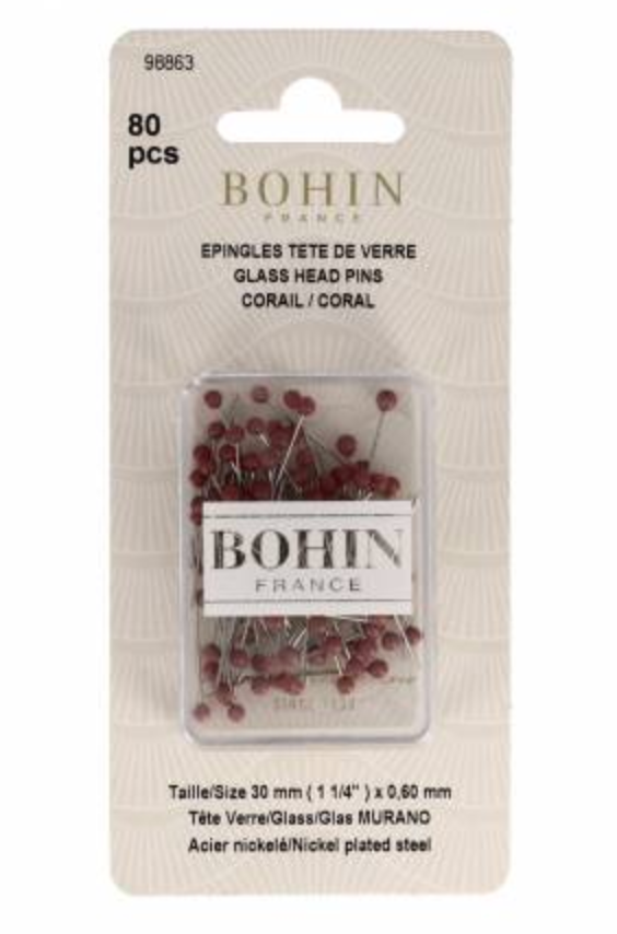 Glass Head Pins | Bohin | Coral - 1 3/16in