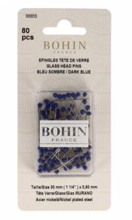 Glass Head Pins | BOHIN | 1 3/16in | Dark Blue