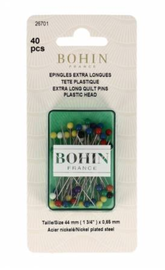 Quilting Extra Long Pin | BOHIN | Multi-Color | Size 28 - 1 3/4in 40ct