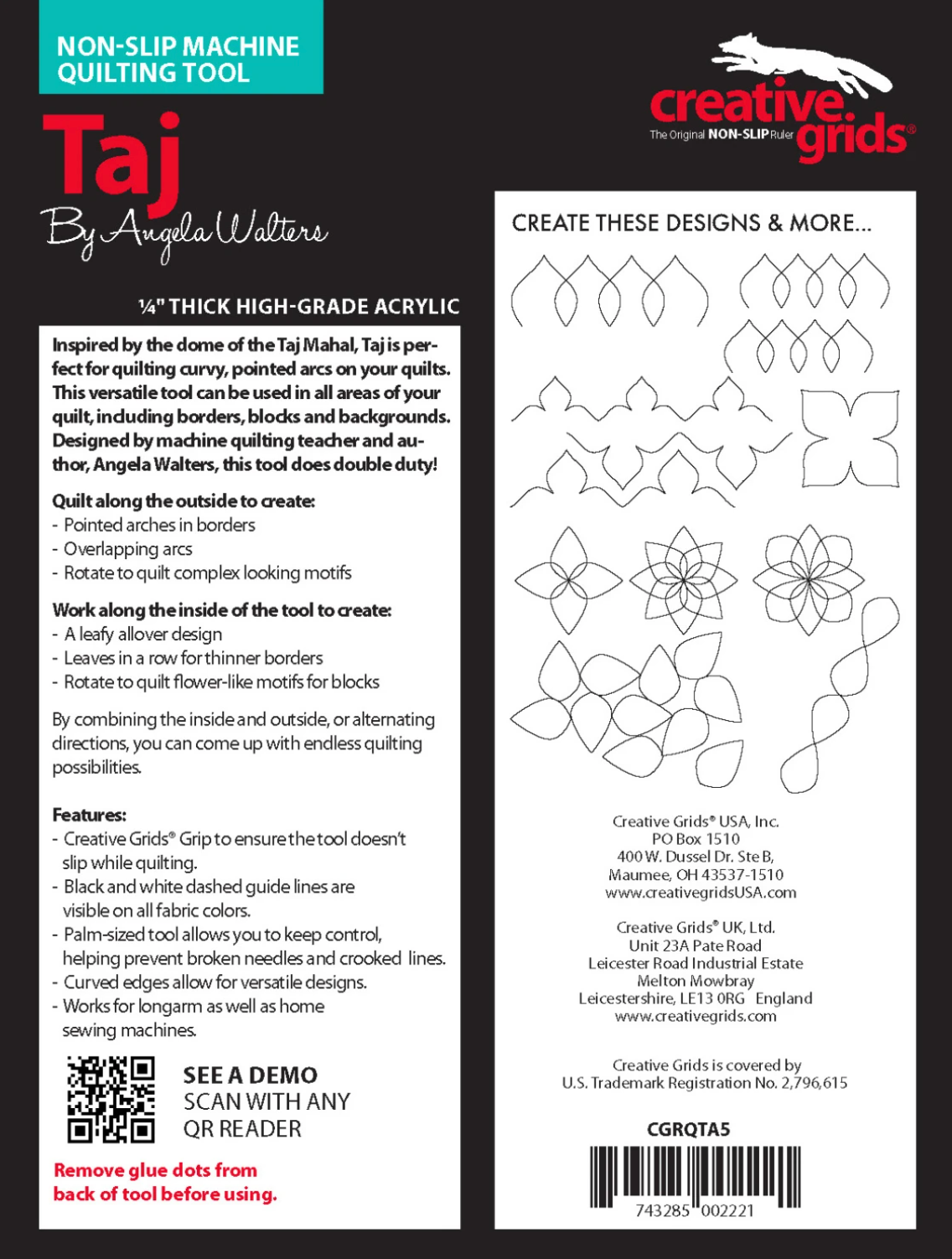 Creative Grids Machine Quilting Tool - Taj