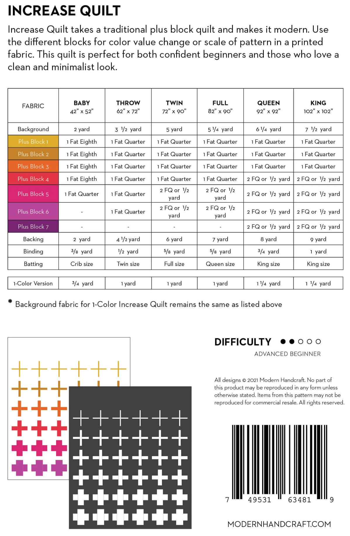 Increase Quilt Pattern | Modern Handcraft