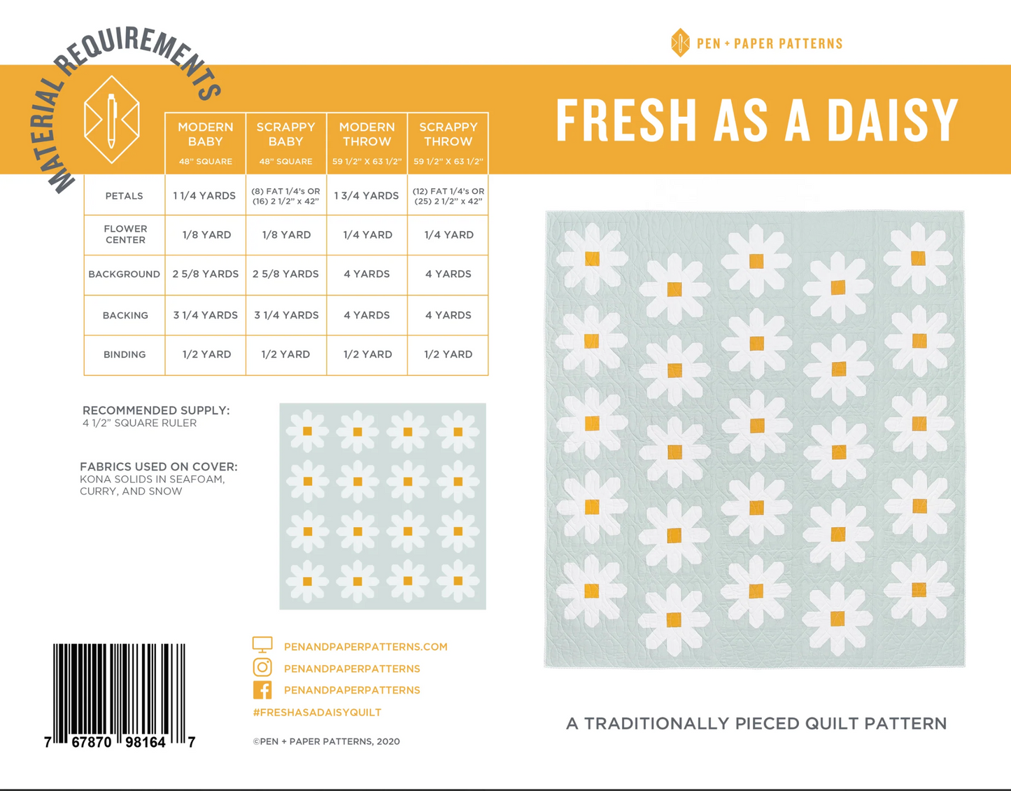 Fresh As A Daisy Quilt Paper Pattern | Pen + Paper Patterns