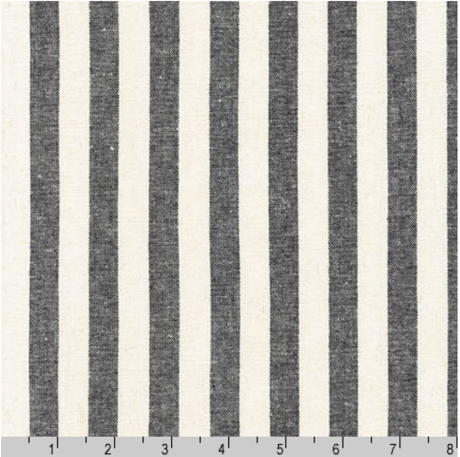 Robert Kaufman Black Essex Yarn Dyed Classic Wovens SRK-17586-2 striped fabric shown with a ruler for scale