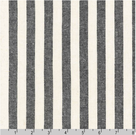 Robert Kaufman Black Essex Yarn Dyed Classic Wovens SRK-17586-2 striped fabric shown with a ruler for scale