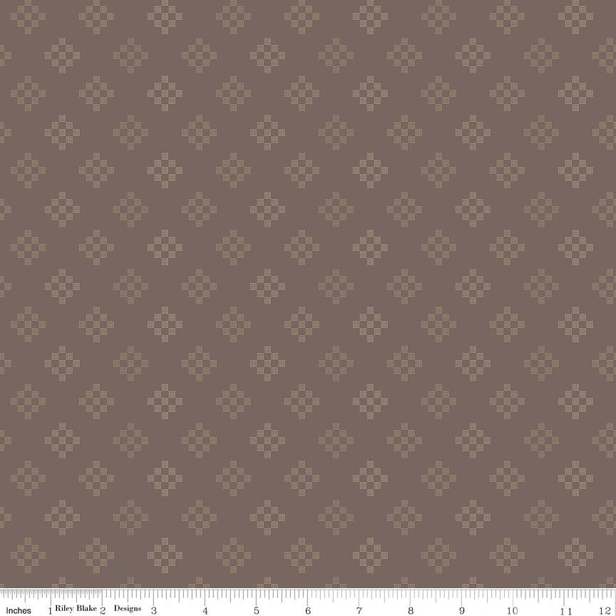 Coffee WN18964 woven fabric shown with an inch ruler for scale
