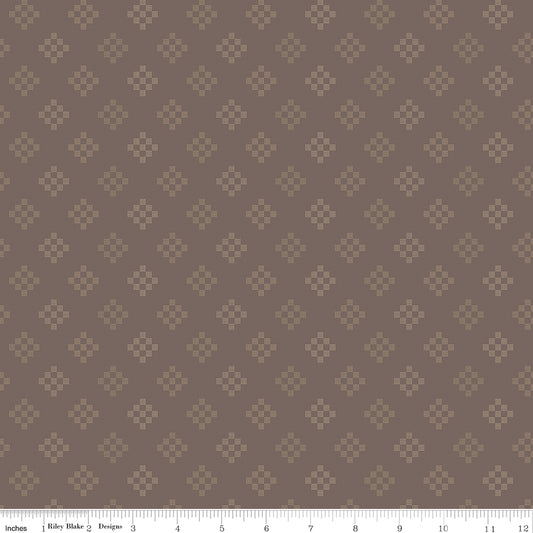 Coffee WN18964 woven fabric shown with an inch ruler for scale