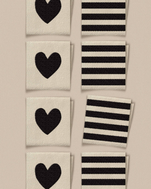 Matchy Matchy Sewing Club - Black Heart and Stripe Square Garment Labels