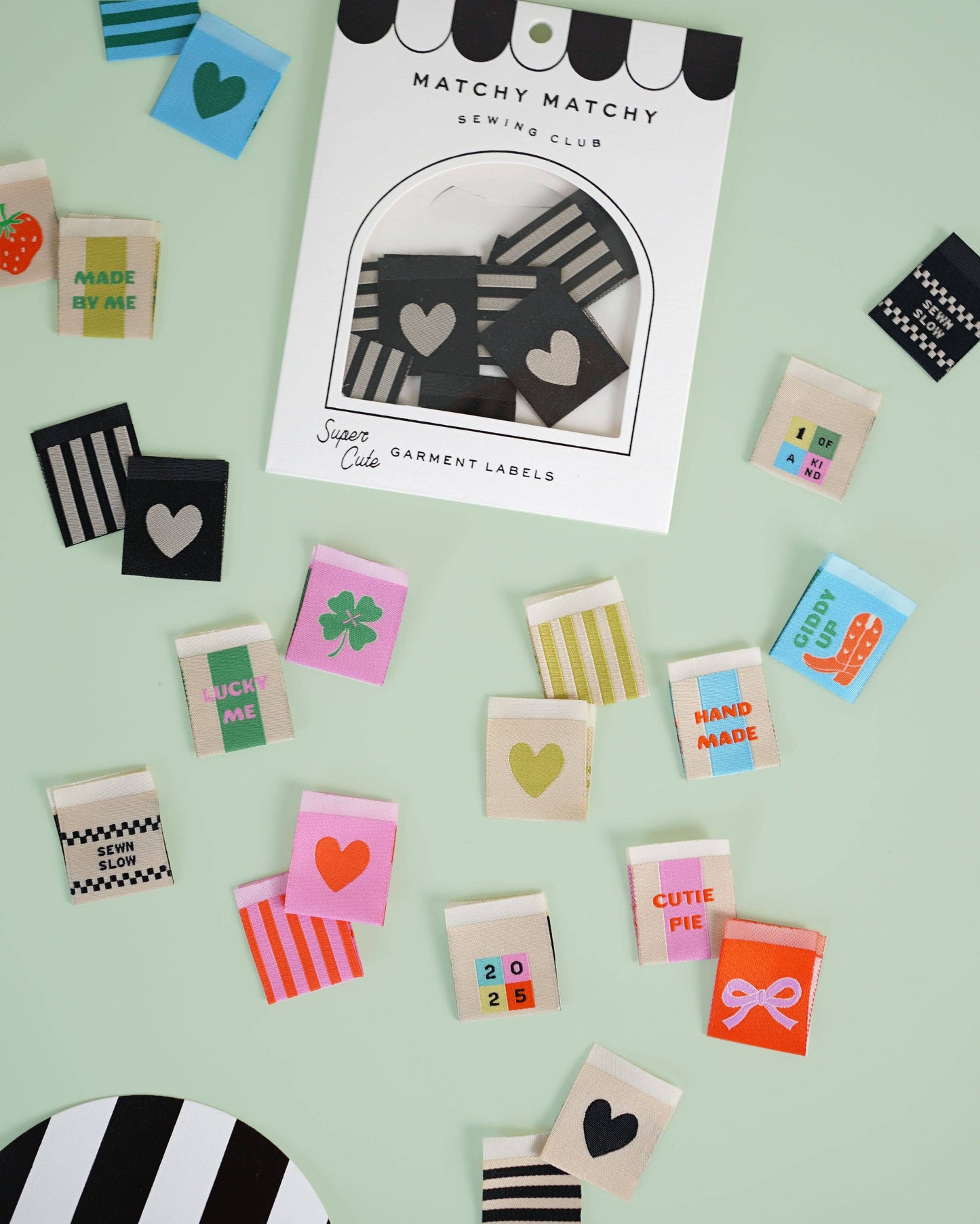 Matchy Matchy Sewing Club - Black Heart and Stripe Square Garment Labels