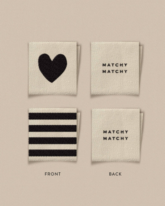 Matchy Matchy Sewing Club - Black Heart and Stripe Square Garment Labels