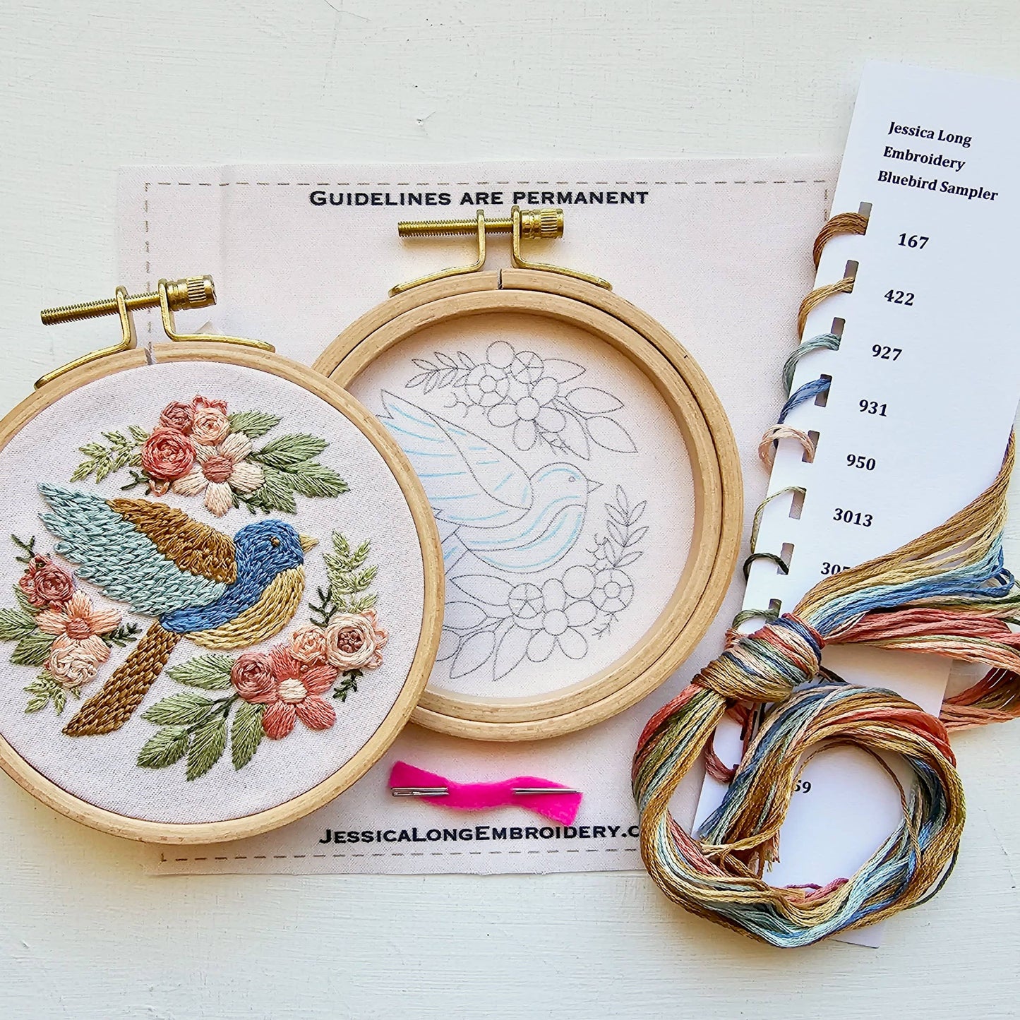 Jessica Long Embroidery - Bluebird Sampler beginner hand embroidery kit