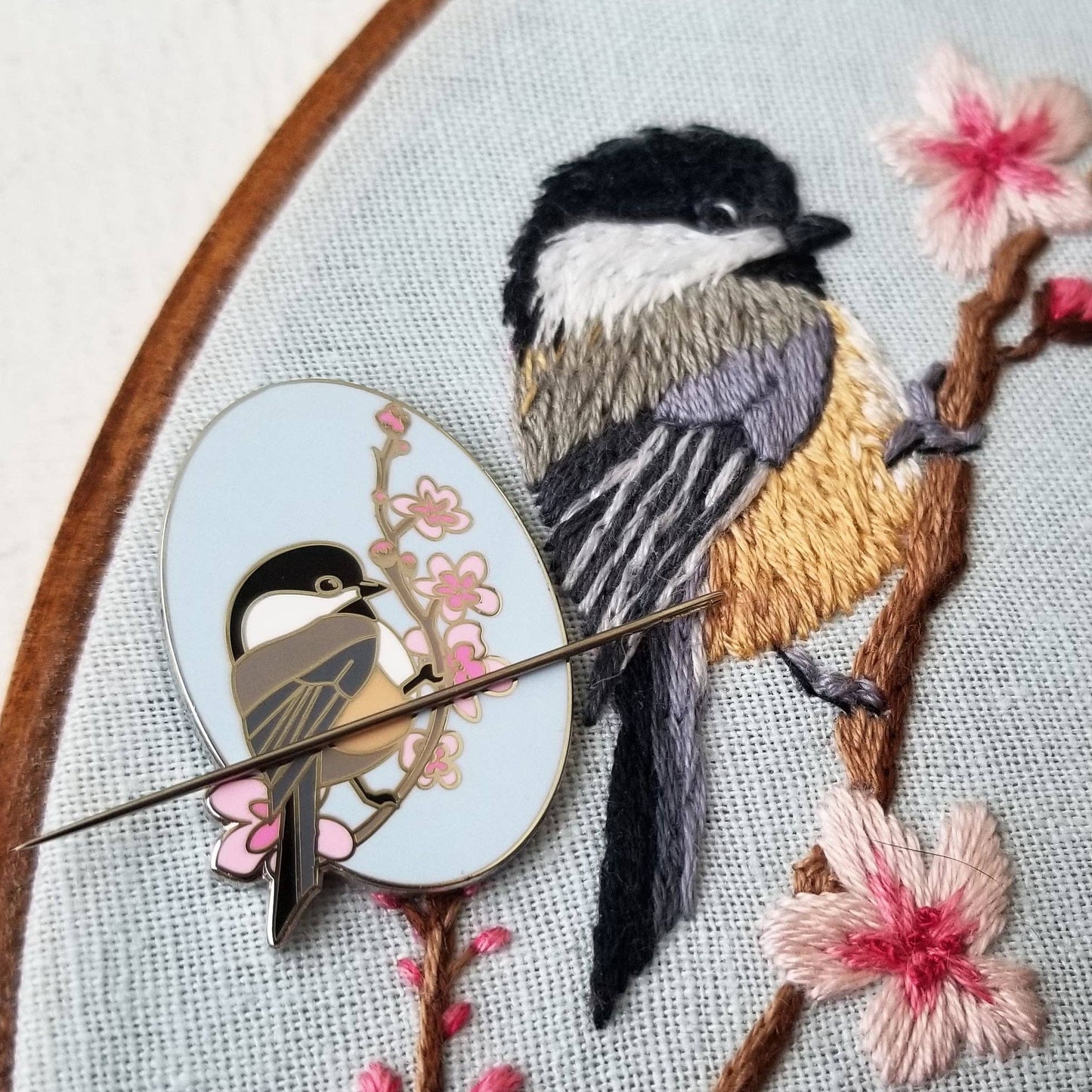 Jessica Long Embroidery - Chickadee Enamel Needle Minder