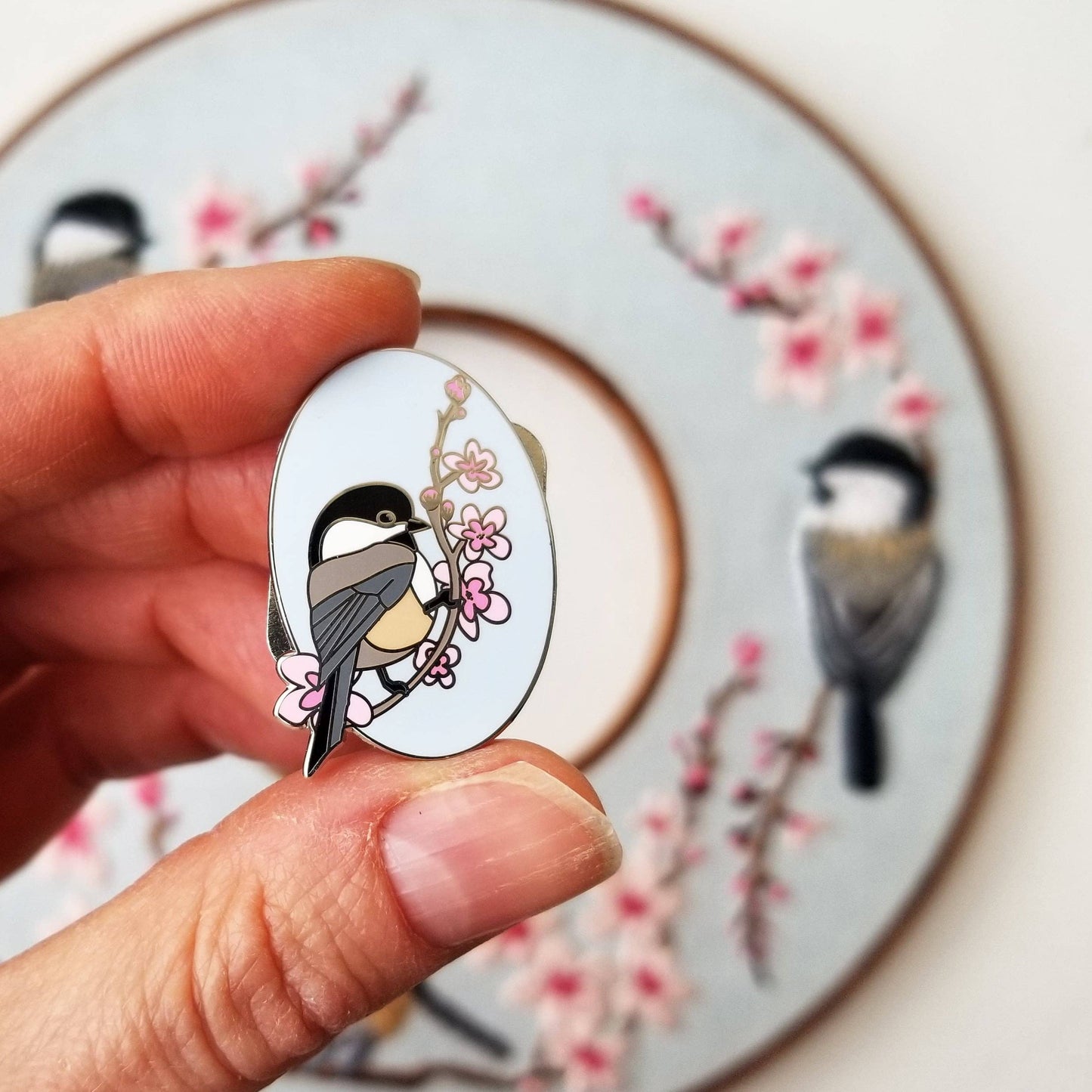 Jessica Long Embroidery - Chickadee Enamel Needle Minder