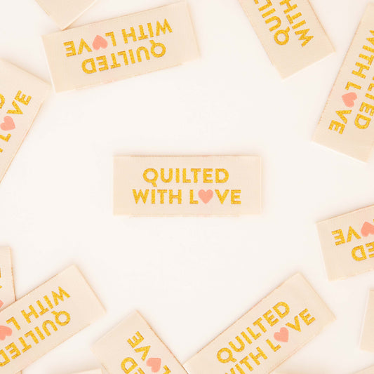 Quilted with Love | Sarah HEARTS | Gold Woven Sewing Labels
