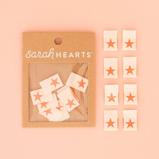 Sarah Hearts - Neon Pink Star Woven Sewing and Quilting Labels