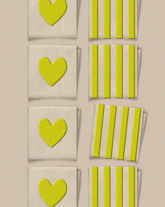Matchy Matchy Sewing Club - Citron Heart and Stripe Square Garment Labels