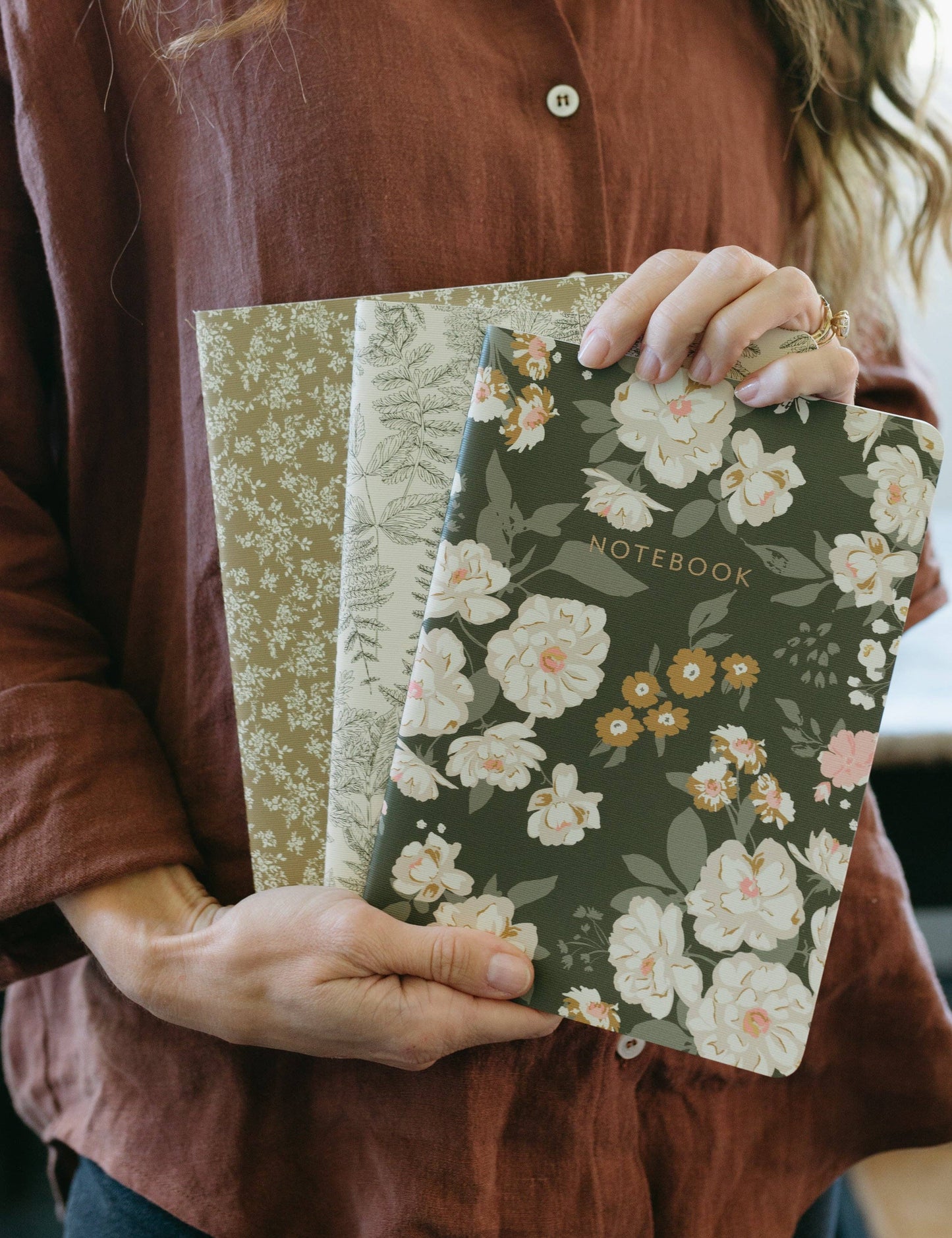 Flowerie - Reverie Notebooks | Set of 3 | Ferns, Green & Gold Florals