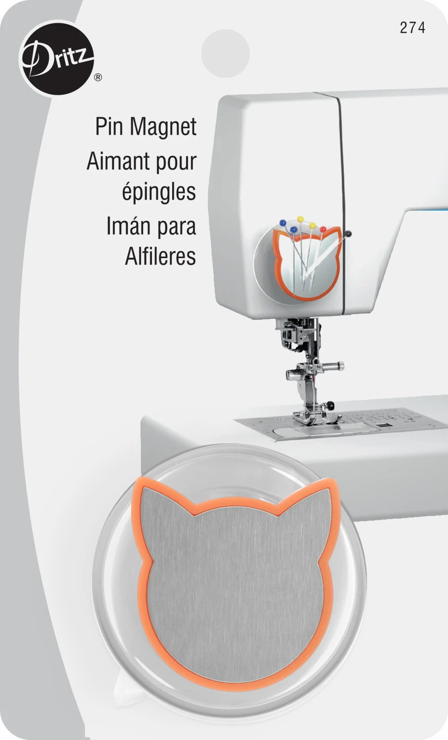 Dritz Cat Magnetic Pin Holder with Suction Cup | Orange