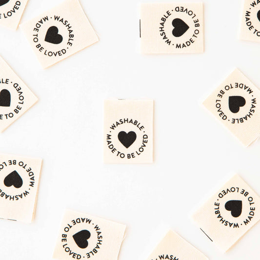 Sarah Hearts - Washable - Sewing Organic Cotton Quilt and Garment  Labels