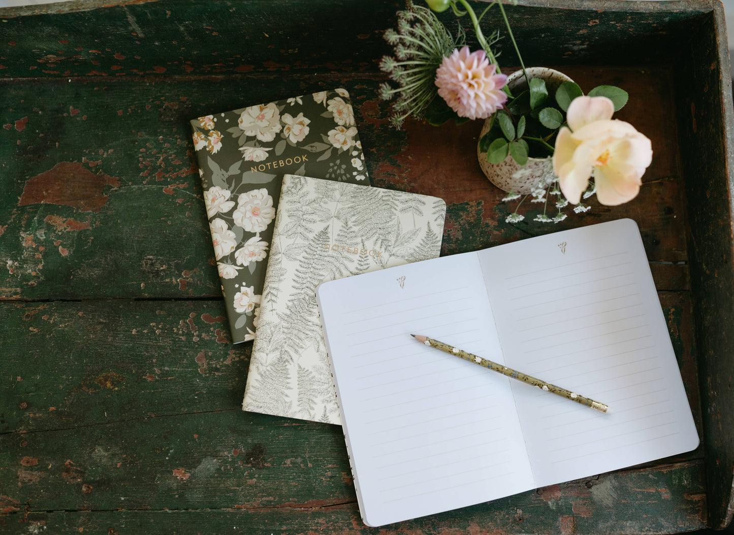Flowerie - Reverie Notebooks | Set of 3 | Ferns, Green & Gold Florals