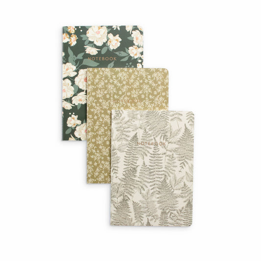Flowerie - Reverie Notebooks | Set of 3 | Ferns, Green & Gold Florals