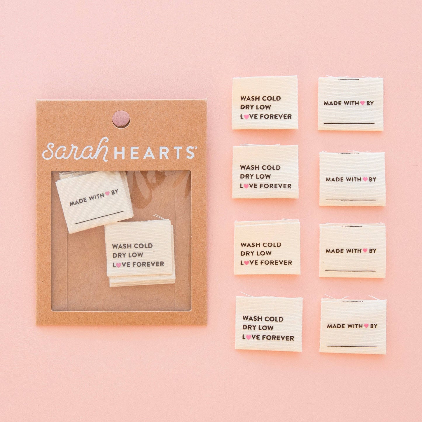 Sarah Hearts - Wash Cold Dry Low Organic Cotton Labels