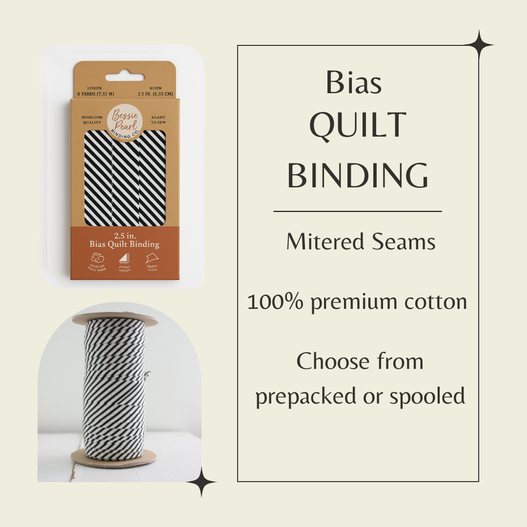Bessie Pearl Binding Co - 2.5" Bias Quilt Binding Black Dot Premade Cotton Binding