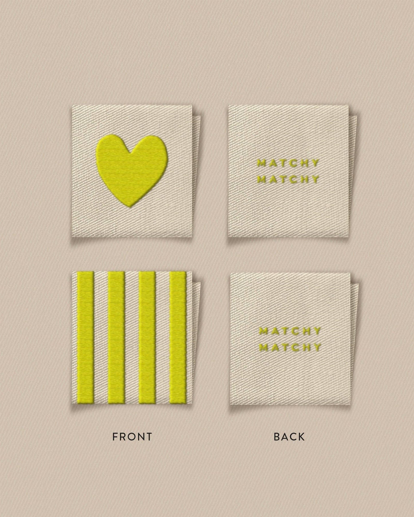 Matchy Matchy Sewing Club - Citron Heart and Stripe Square Garment Labels