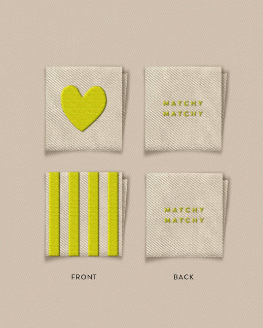 Matchy Matchy Sewing Club - Citron Heart and Stripe Square Garment Labels