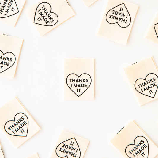 Sarah Hearts - Thanks I Made It Heart Organic Cotton - Sewing Quilt and Garment  Labels