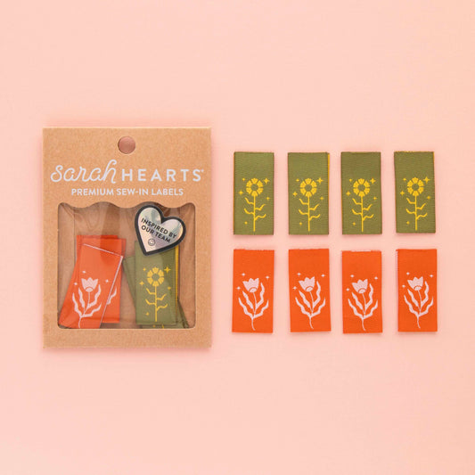 Sarah Hearts - Floral Design Multipack Woven Sewing Labels