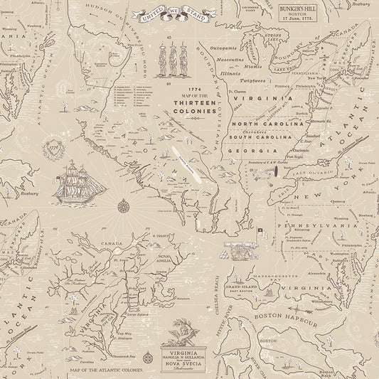 Colonial Map Beige | Independence | Riley Blake Designs