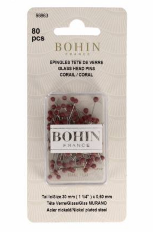 Glass Head Pins | Bohin | Coral - 1 3/16in