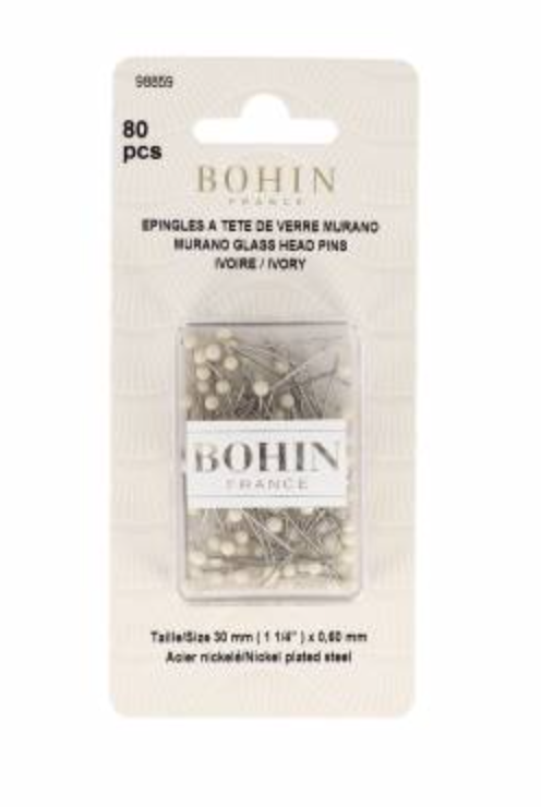 Glass Head Pins | BOHIN | 1 3/16in | Ivory