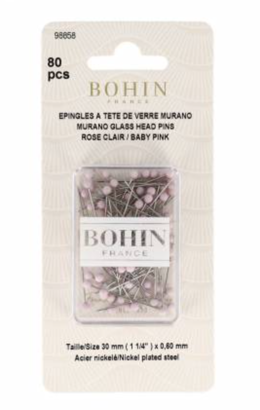 Glass Head Pins | BOHIN | 1 3/16in | Baby Pink