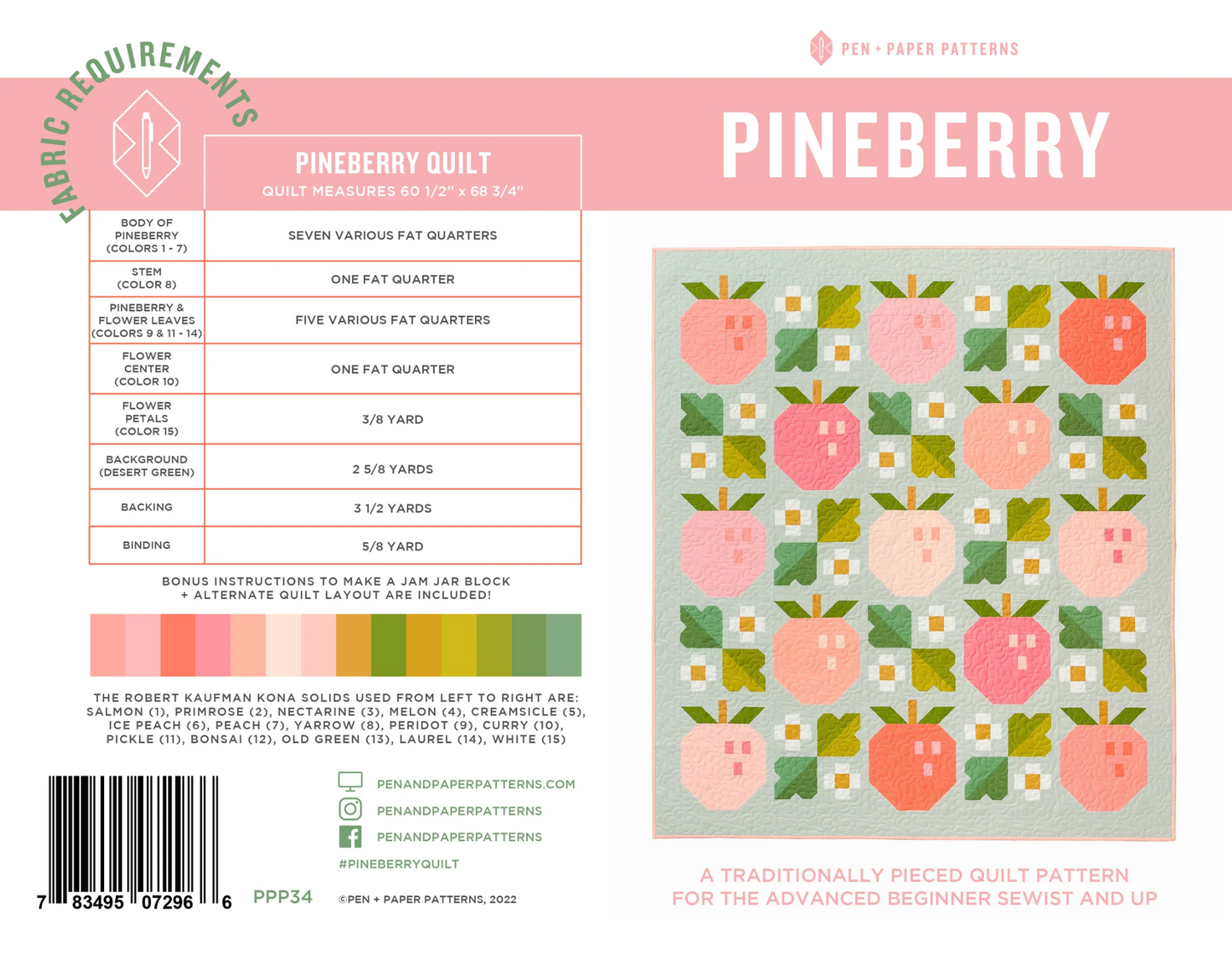 Pineberry Quilt Paper Pattern | Pen + Paper Patterns