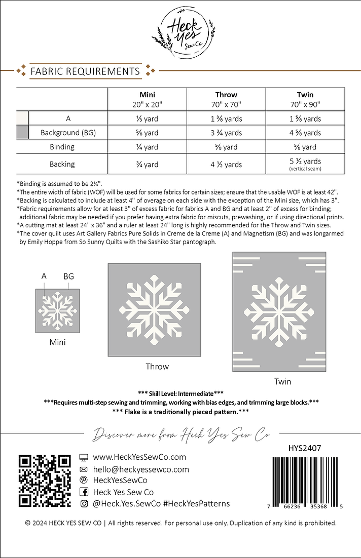 FLAKE Quilt Paper Pattern