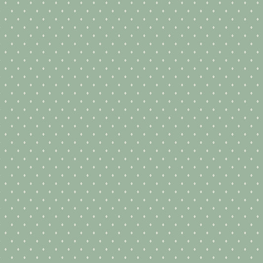 Diamond Meadow WN18963 woven fabric with cream diamonds on a sage-green ground
